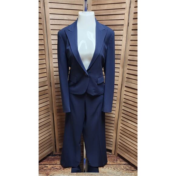 Ralph Lauren 100% Wool 2 Piece Navy Blue Suit Blazer & Pants Set Womens Size 12 - Picture 2 of 10